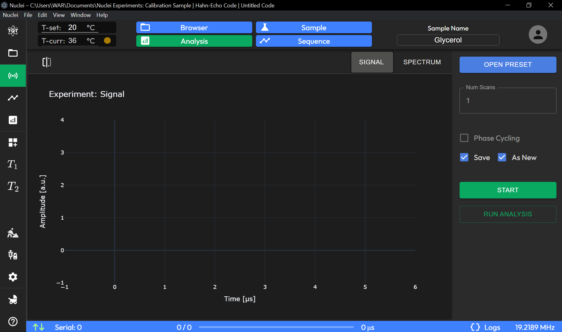 Acquisition Page - Run Experimental preset