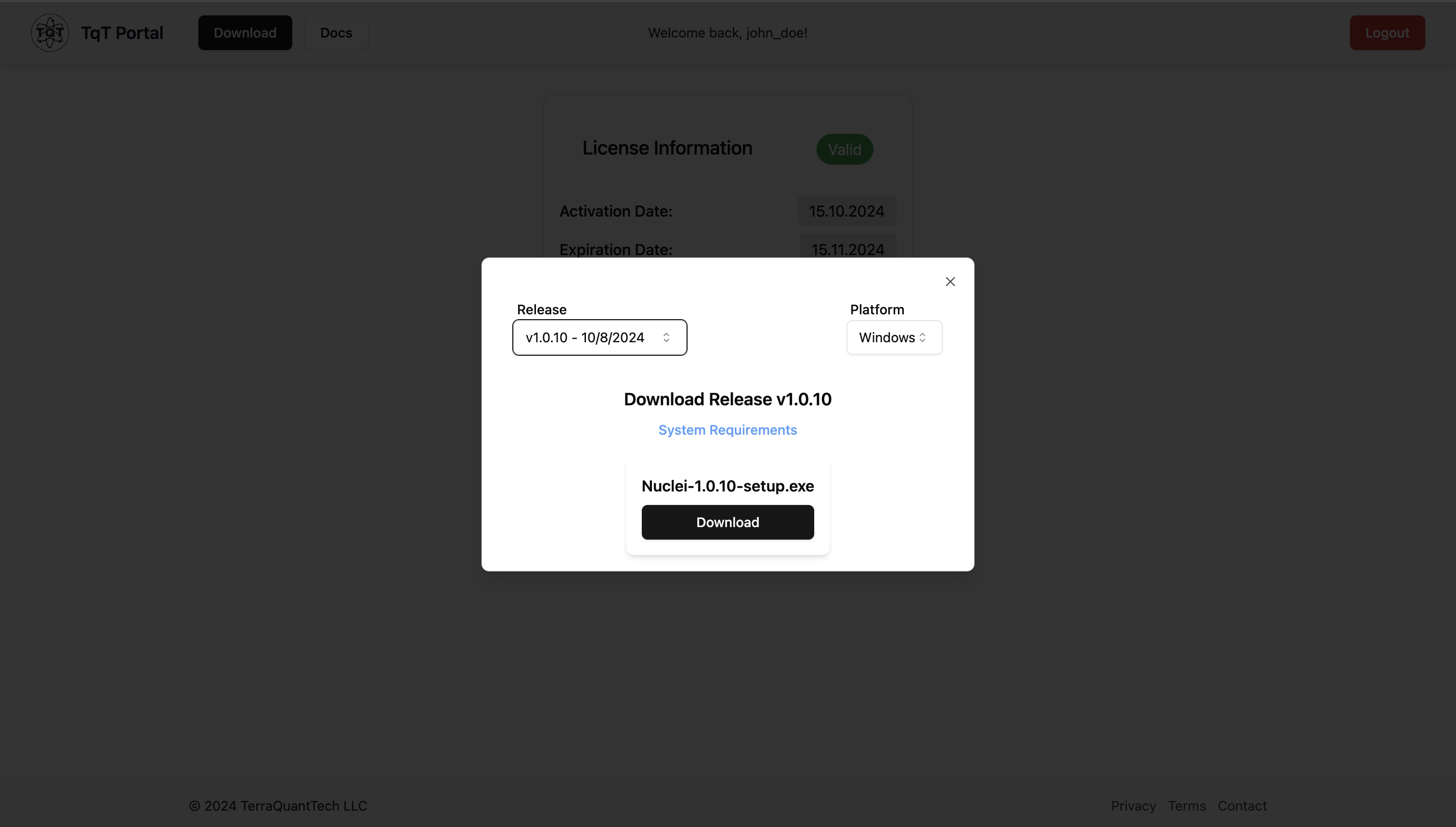 Save TQT Nuclei license file